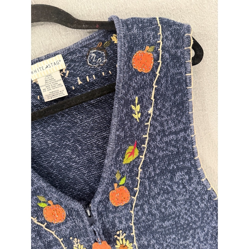 Vtg White Stag Sweater Vest Womens Xl 16/18 Scarecrow Pumpkin Beaded Whimsical - Picture 4 of 16
